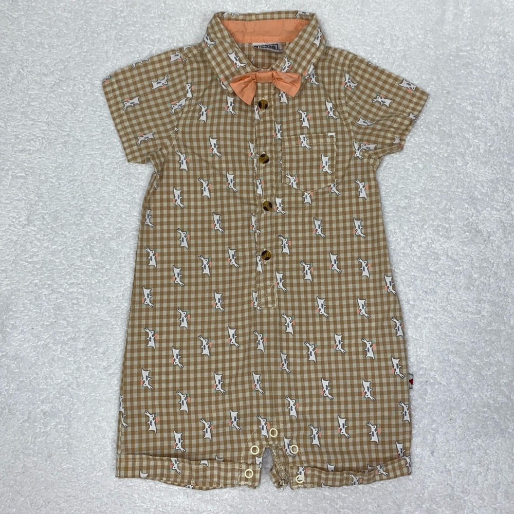 Dapper dude Easter bunny rabbit tan checked romper 24m
